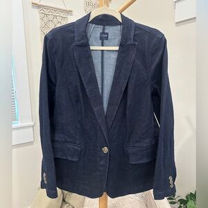 J.Crew Navy Cotton Blend Denim Style Blazer Tailored Jacket , small